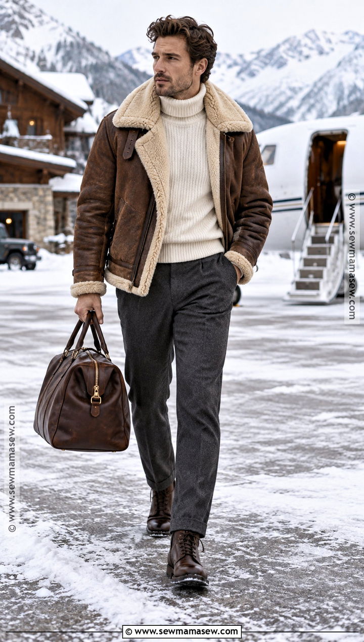 Old Money Shearling Jacket With Wool Trousers - 25 old money outfits men fall winter
