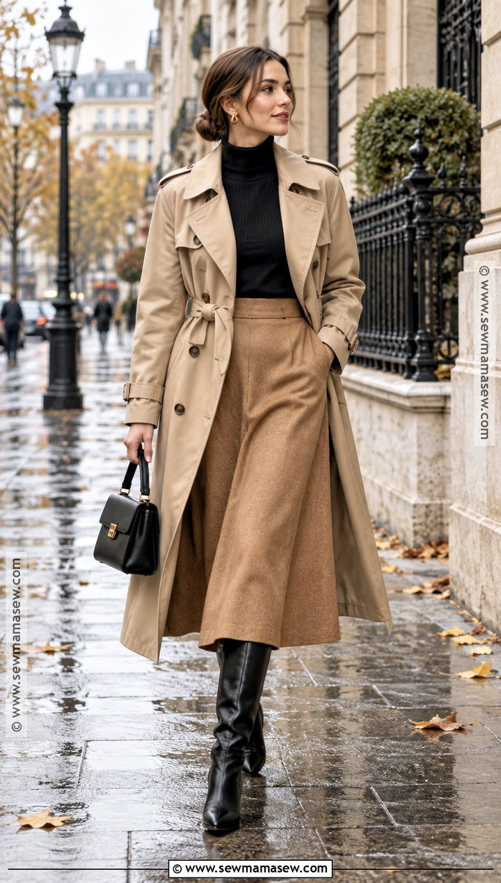 Old Money Trench Coat And Midi Skirt Outfit - 25 autumn old money outfits