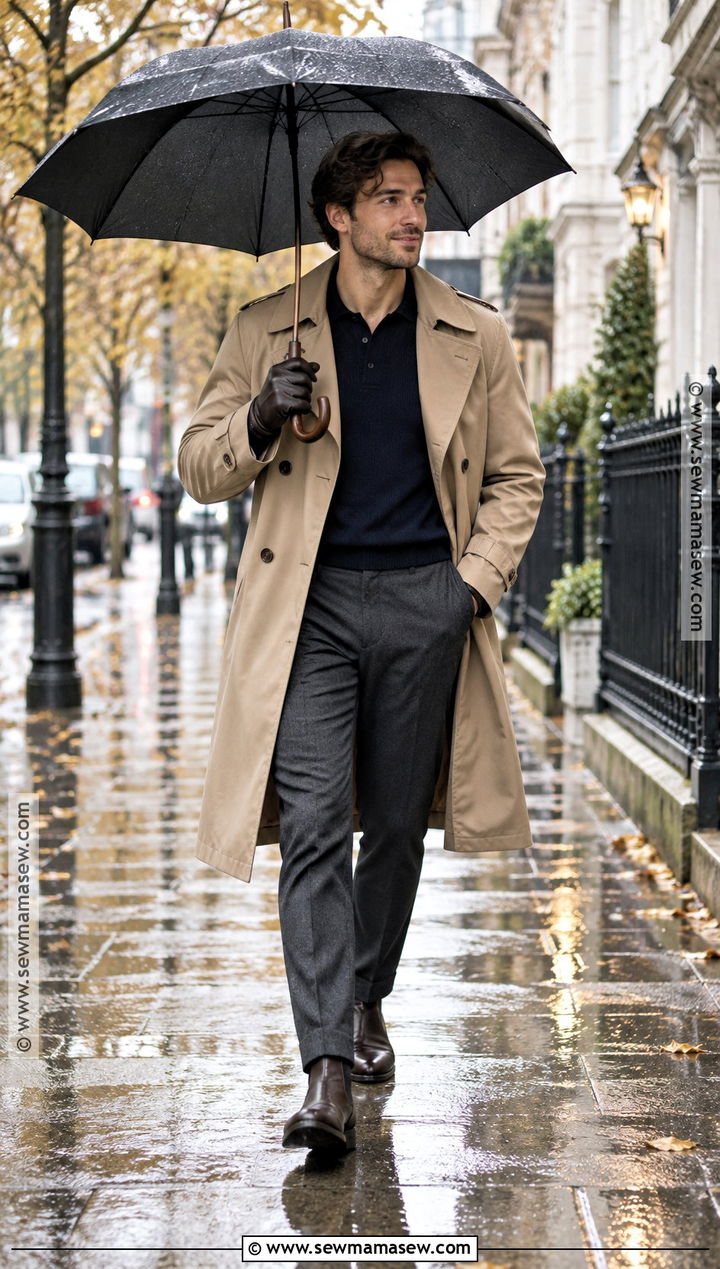 Old Money Trench Coat With Knit Polo - 25 old money outfits men fall winter