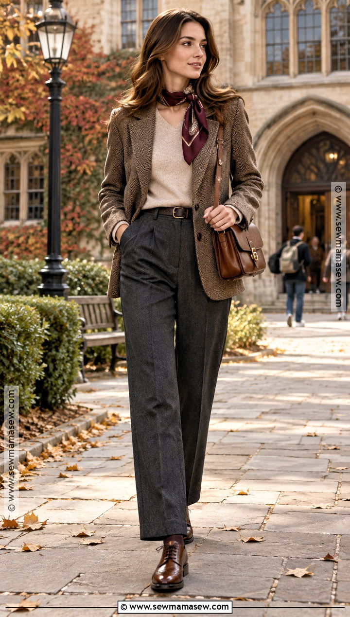 Old Money Tweed Blazer and Wool Trousers Outfit - 15 Old Money Outfit Women Fall Winter Ideas