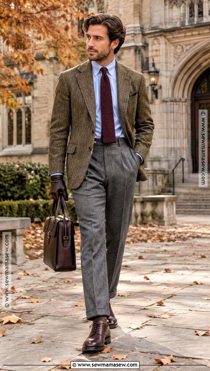 Old Money Tweed Jacket With Flannel Trousers - 25 old money outfits men fall winter