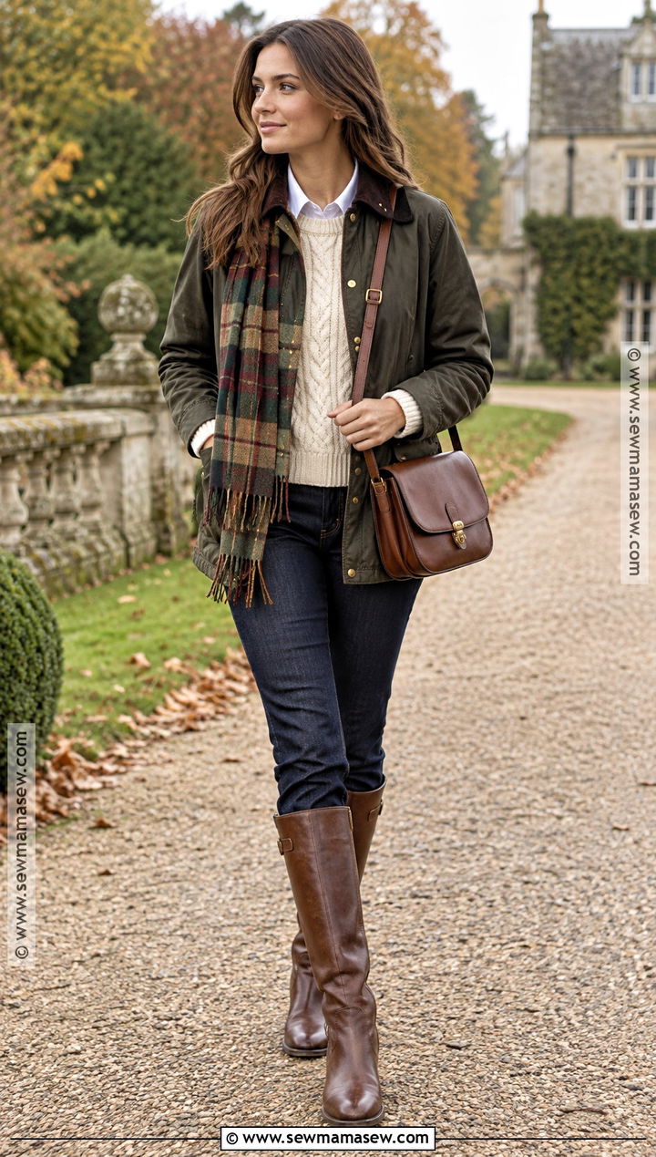 Old Money Waxed Jacket and Dark Jeans Outfit - 15 Old Money Outfit Women Fall Winter Ideas