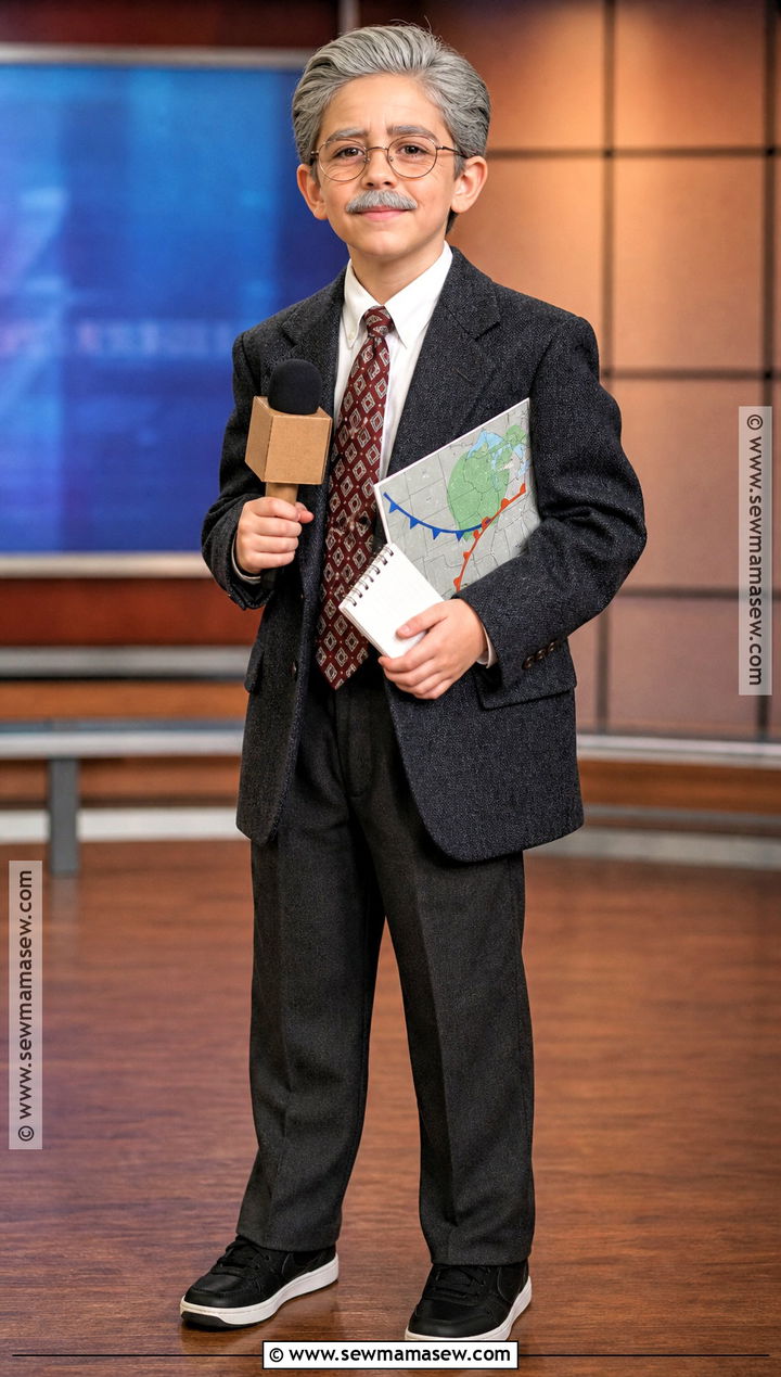 Old News Reporter Costume With Microphone - 30 old man costume ideas for kids
