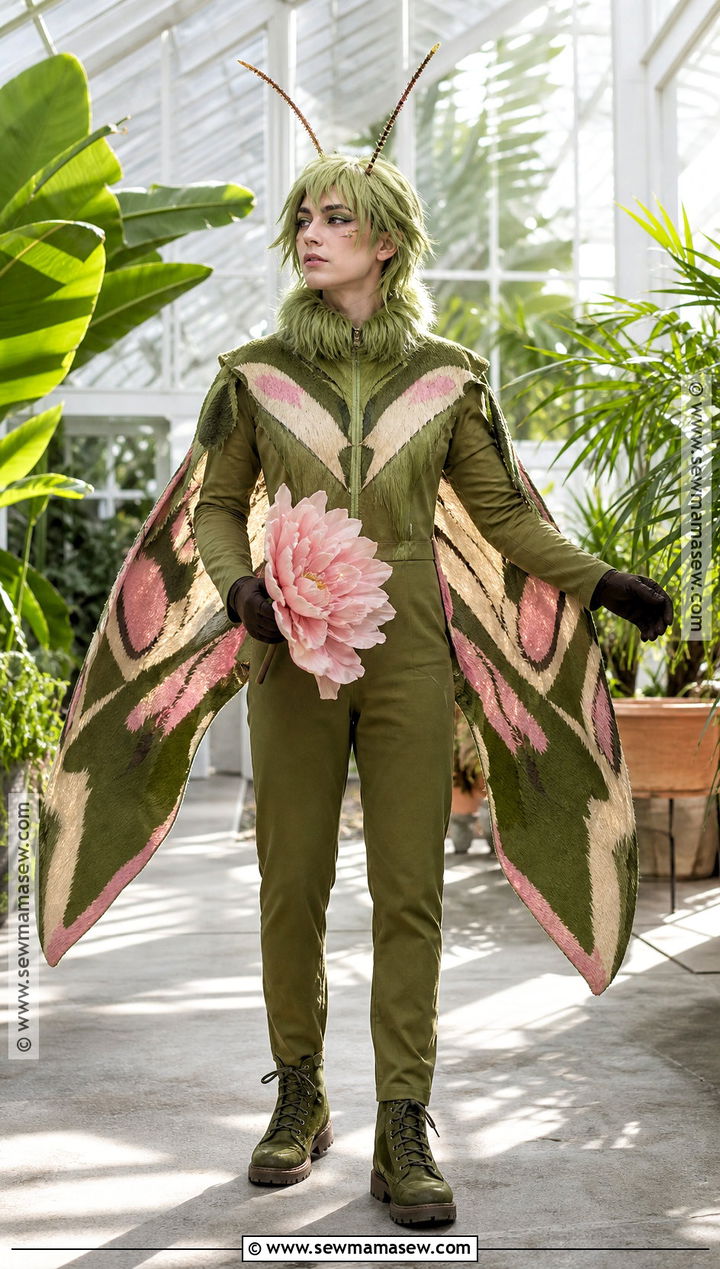 Oleander Hawkmoth Cosplay With Green Camouflage Wings - 30 Moth Cosplay Ideas
