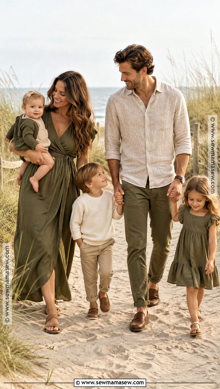 Olive And Beige Beach Family Outfit - 15 fall family pictures outfits beach