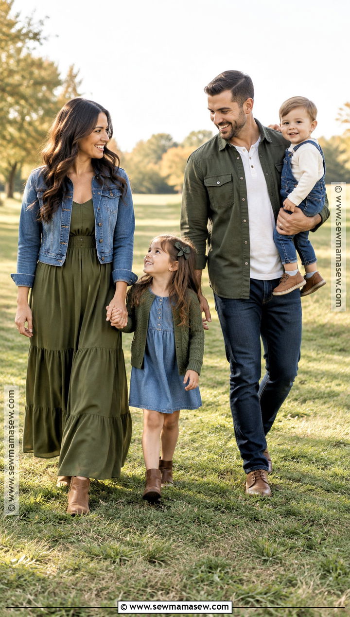 Olive And Denim Fall Family Picture Outfits - 15 olive fall family picture outfits