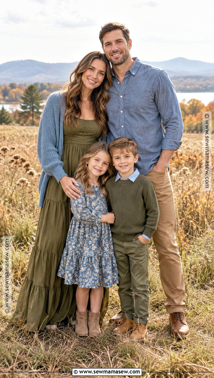 Olive And Dusty Blue Fall Family Picture Outfits - 15 olive fall family picture outfits