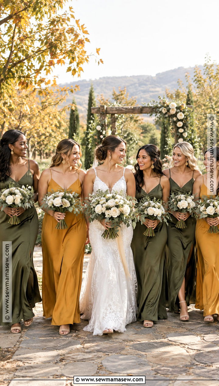 Olive And Mustard Bridesmaid Dresses - 15 Autumn Wedding Colors Palette Bridesmaid Dresses