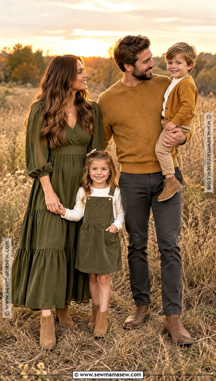 Olive And Mustard Fall Sunset Family Outfits - 15 fall sunset family pictures outfits