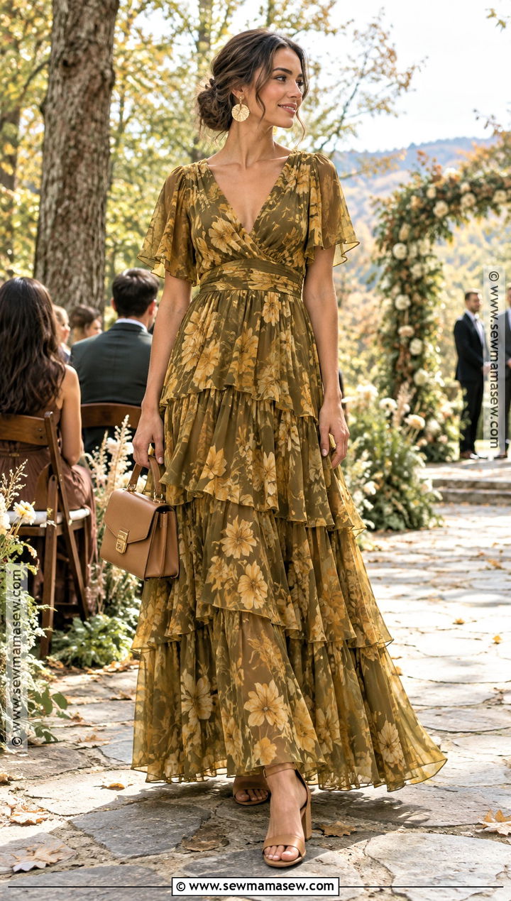 Olive And Mustard Floral Bridesmaid Dress - 15 floral bridesmaid dresses fall