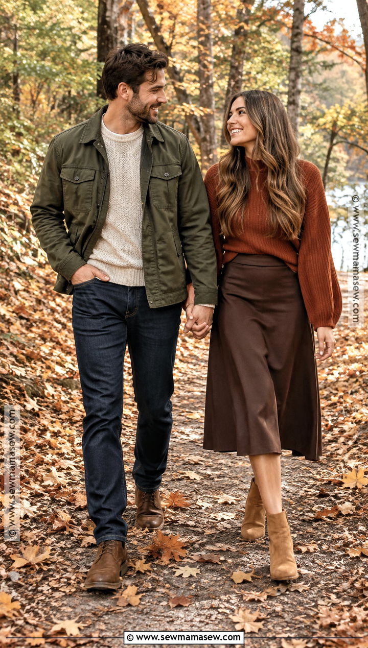 Olive And Rust Fall Couple Photoshoot Outfit - 20 couples photoshoot outfits fall