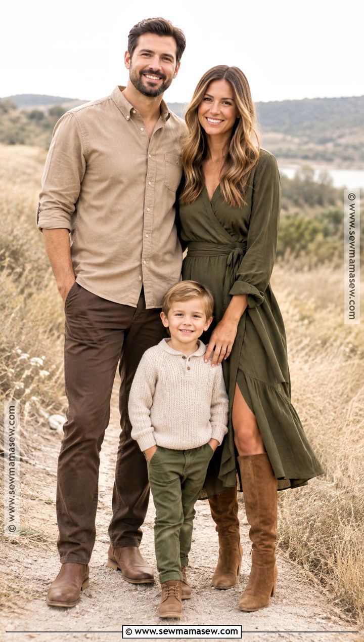 Olive And Tan Fall Family Of 3 Photo Outfit - 20 fall family of 3 photo outfits