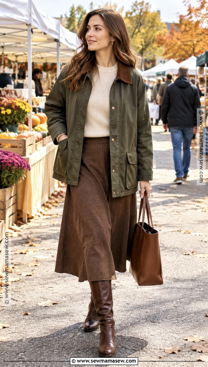 Olive Barn Coat With Midi Skirt - 15 fall coats for women classy