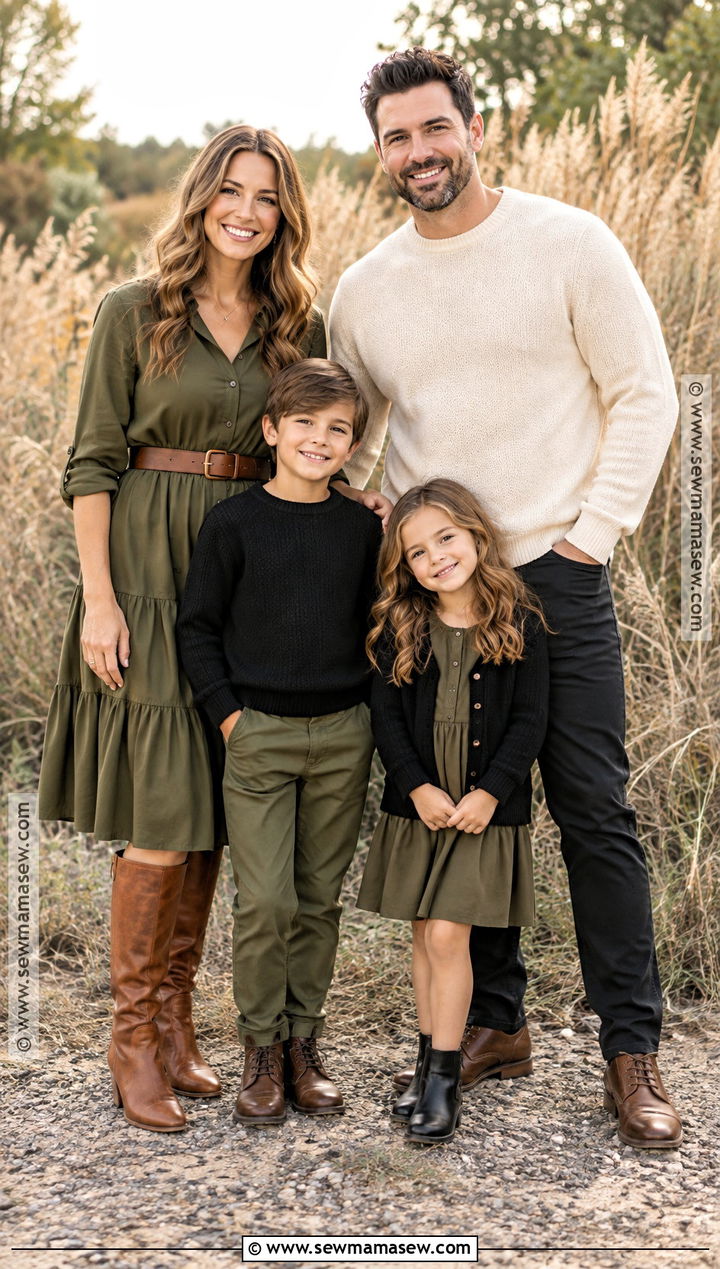 Olive Black and Cognac Fall Family Picture Outfit - 20 fall color family picture outfits