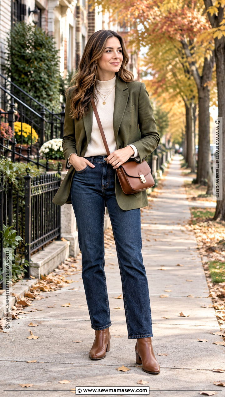 Olive Blazer With Dark Wash Jeans - 15 fall blazers for women 2026