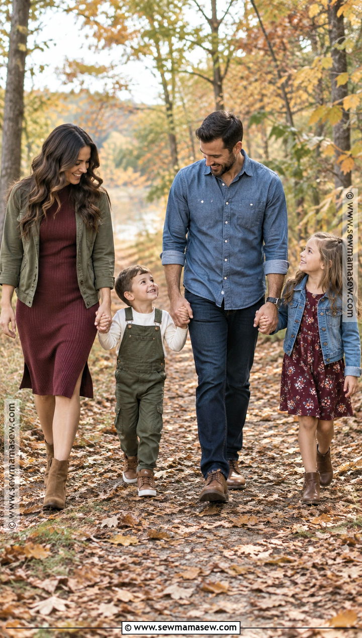 Olive Burgundy And Denim October Family Photo Outfits - 15 october family photos outfits colors