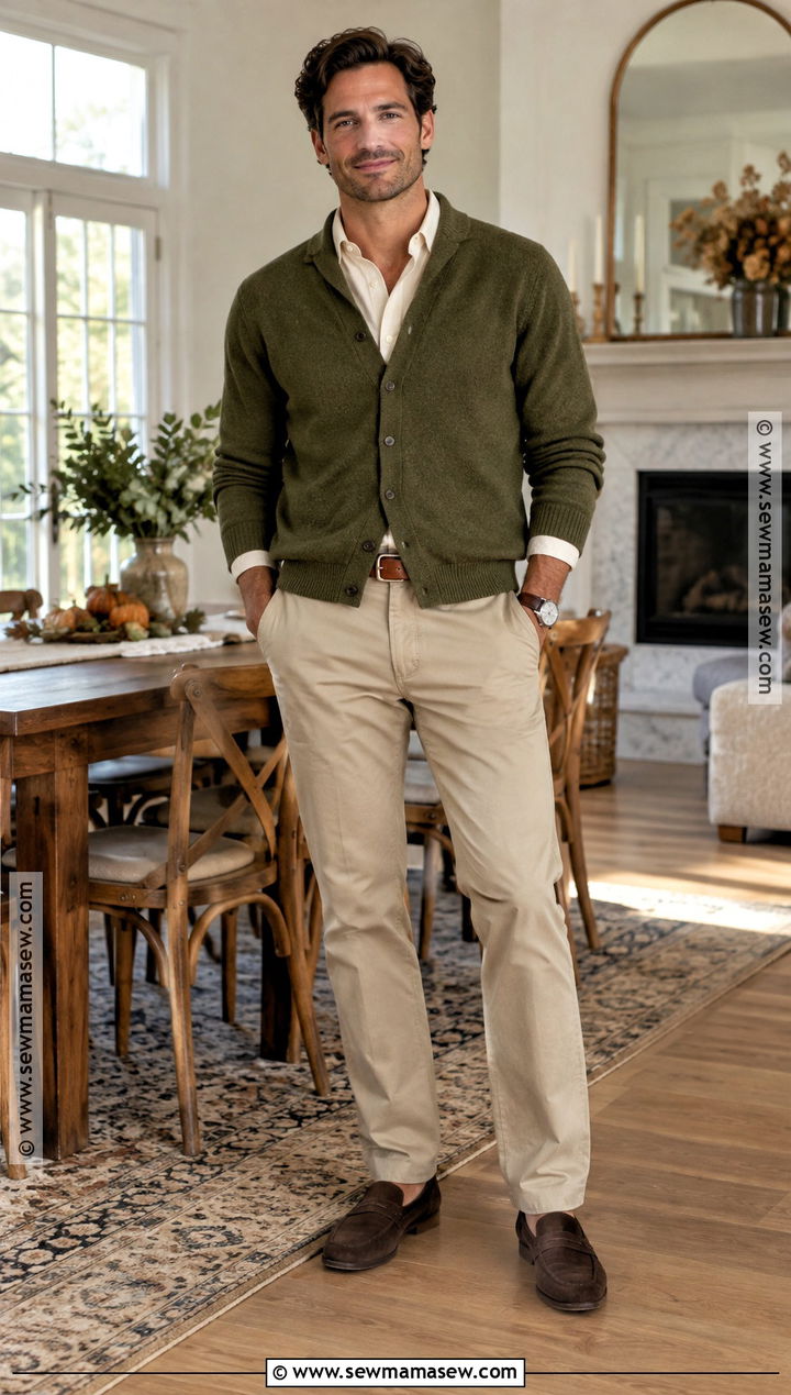 Olive Cardigan Thanksgiving Outfit - 25 thanksgiving outfit ideas for men