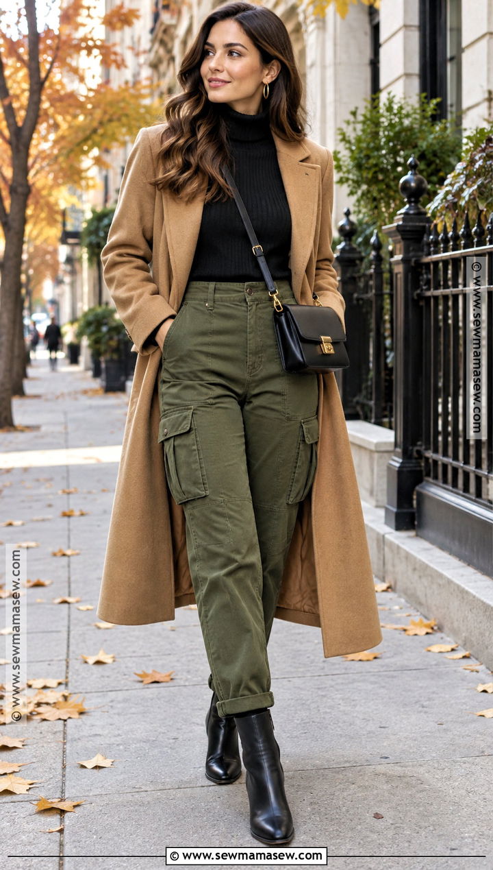 Olive Cargo Pants With Turtleneck And Ankle Boots - 15 cargo pant fall outfit ideas