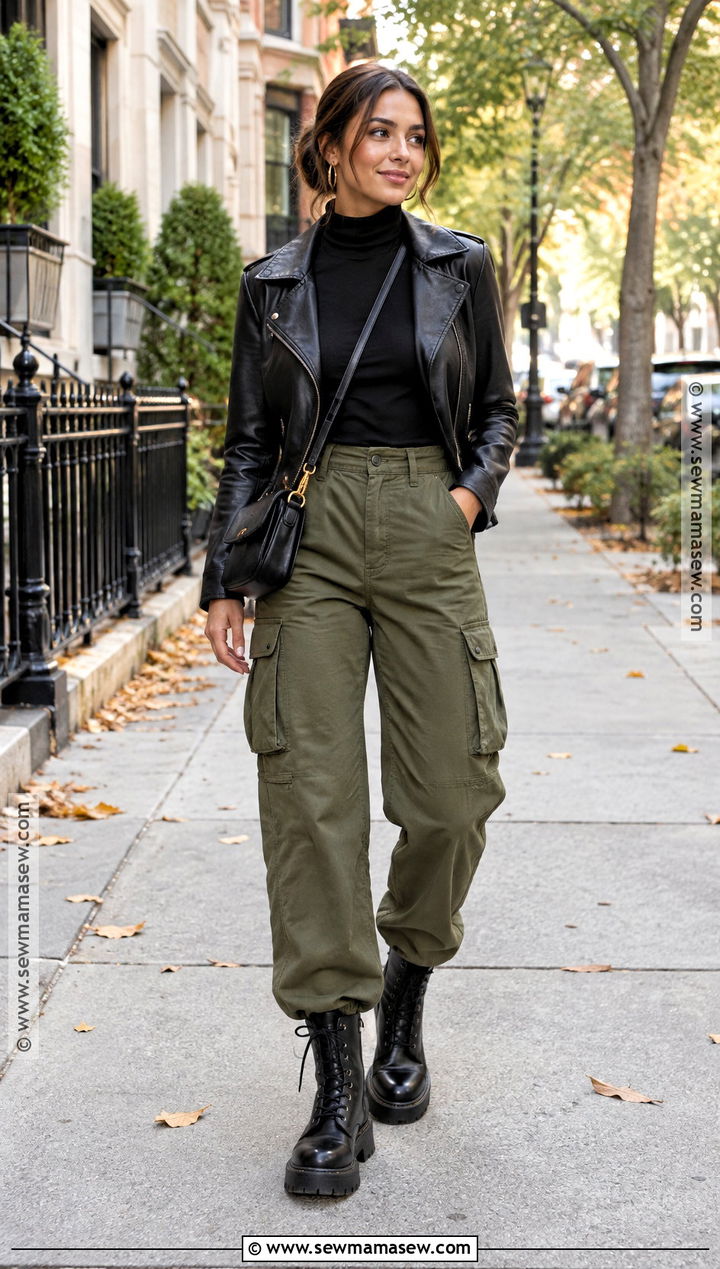 Olive Cargo Pants With Turtleneck And Combat Boots - 20 fall cargo pants outfit