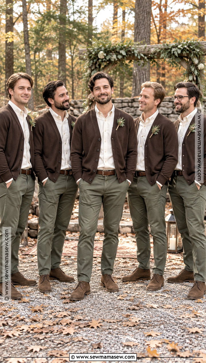 Olive Chinos and Cream Shirt Groomsmen Attire - 15 groomsmen attire casual fall ideas