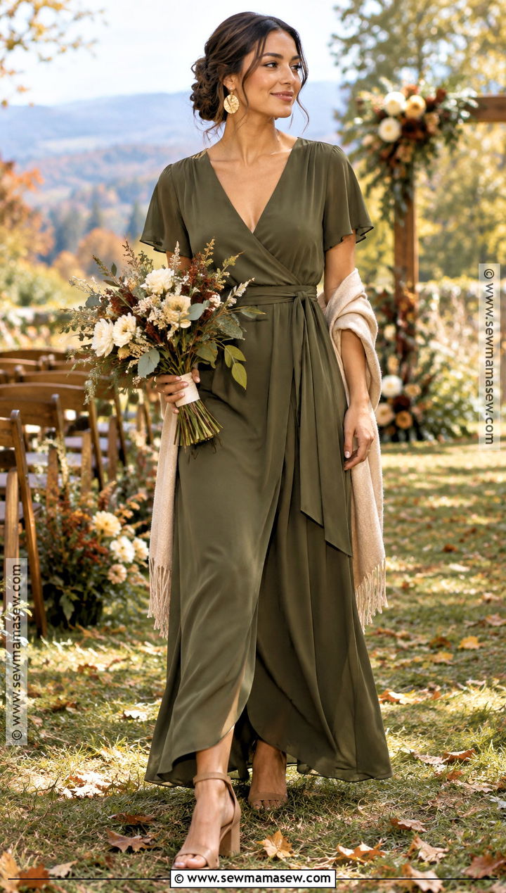Olive Crepe Autumn Bridesmaid Dress - 25 autumn bridesmaid dresses