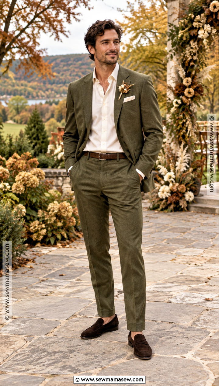 Olive Fall Wedding Groom Suit - 15 casual fall wedding groom attire ideas