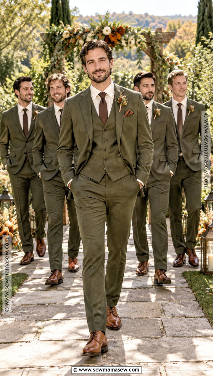 Olive Fall Wedding Suit With Cream Accessories - 15 fall mens wedding attire groom & groomsmen suits ideas