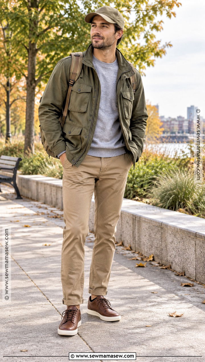 Olive Field Jacket And Chinos Outfit - 25 autumn style ideas for men