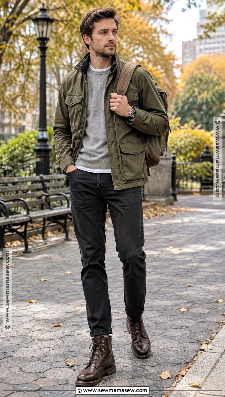 Olive Field Jacket Autumn Outfit - 15 autumn aesthetic clothes for men