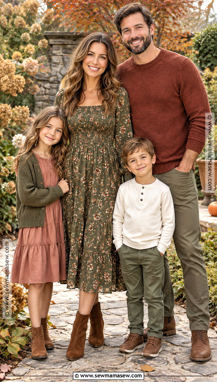 Olive Floral Dress Fall Family Picture Outfits - 15 olive fall family picture outfits