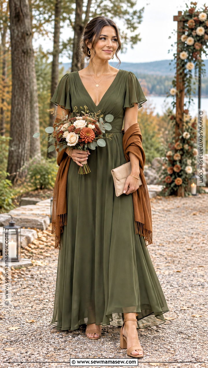 Olive Green A Line October Bridesmaid Dress - 15 fall wedding ideas october bridesmaid dresses