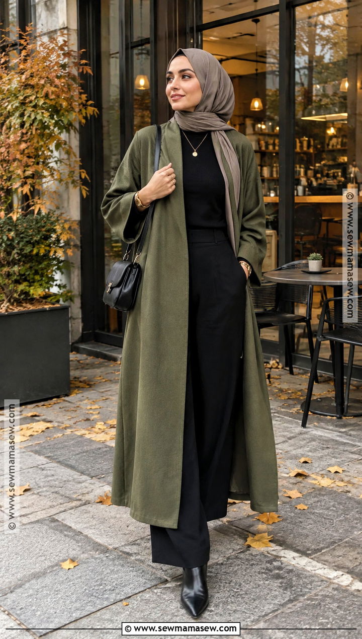 Olive Green Abaya With Ankle Boots - 15 autumn abaya outfits