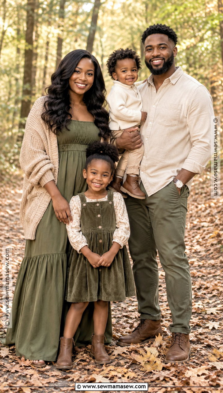 Olive Green And Beige Fall Family Outfits - 15 fall photoshoot outfits family black