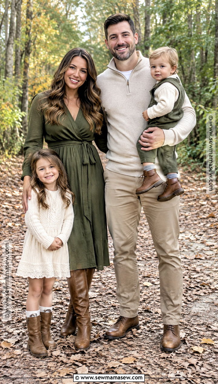 Olive Green And Beige Fall Family Photo Outfit - 20 simple fall family photo outfits