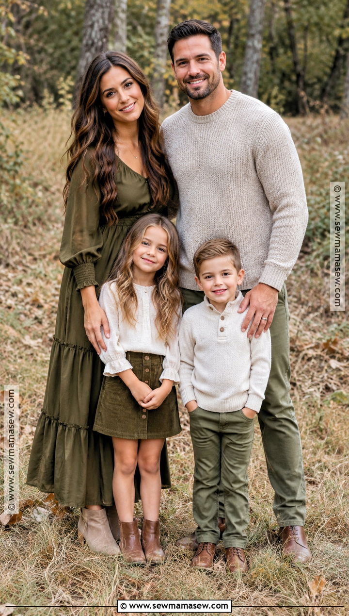 Olive Green And Beige Fall Family Photo Outfit - 20 fall outfit photoshoot family pics ideas