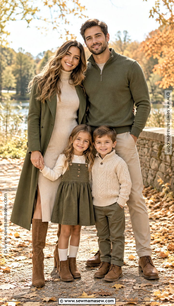Olive Green And Beige Family Outfit - 20 Fall Family Pictures Outfits Olive Green