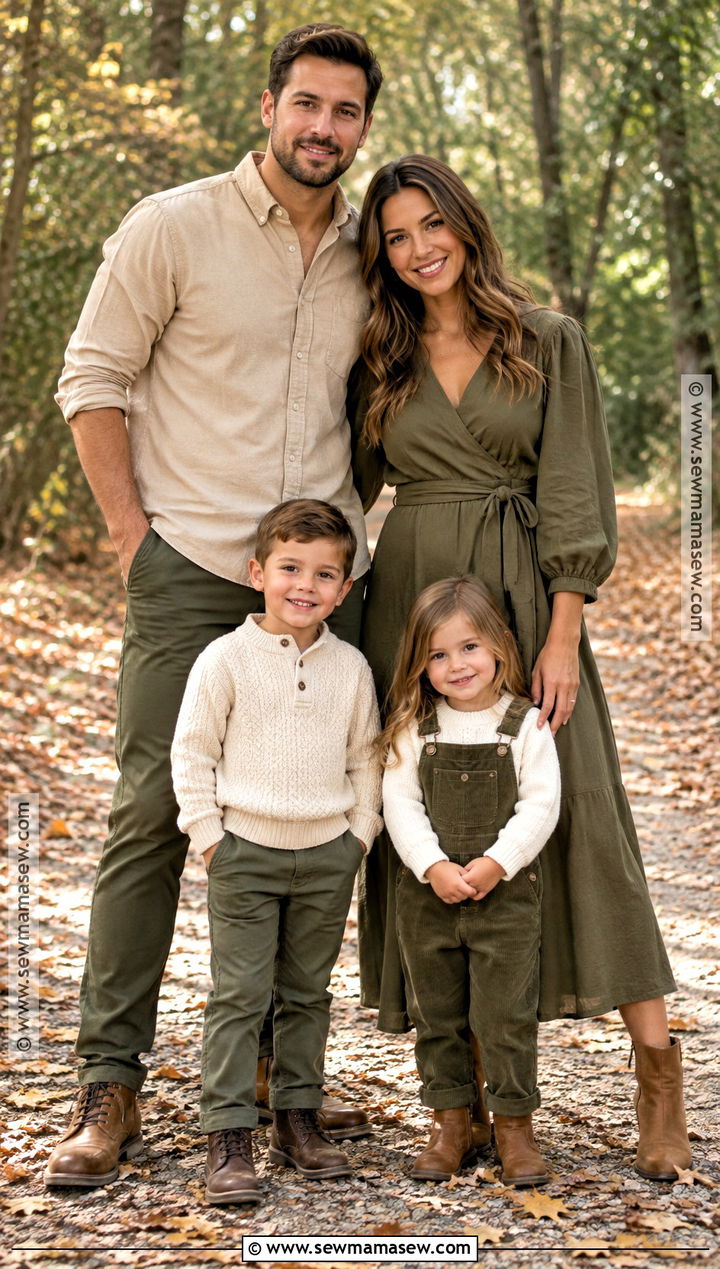 Olive Green And Beige Family Photoshoot Outfit - 25 Fall Photoshoot Outfits for Family