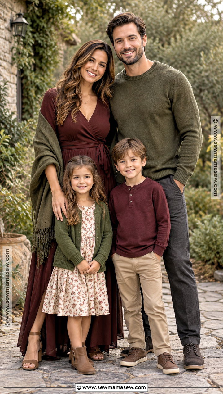 Olive Green And Burgundy Family Outfit - 20 Fall Family Pictures Outfits Olive Green