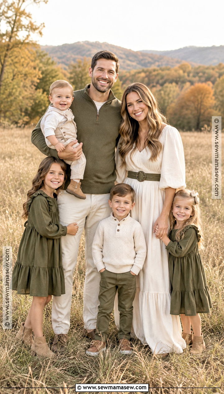 Olive Green And Cream Family Outfit - 20 Fall Family Pictures Outfits Olive Green