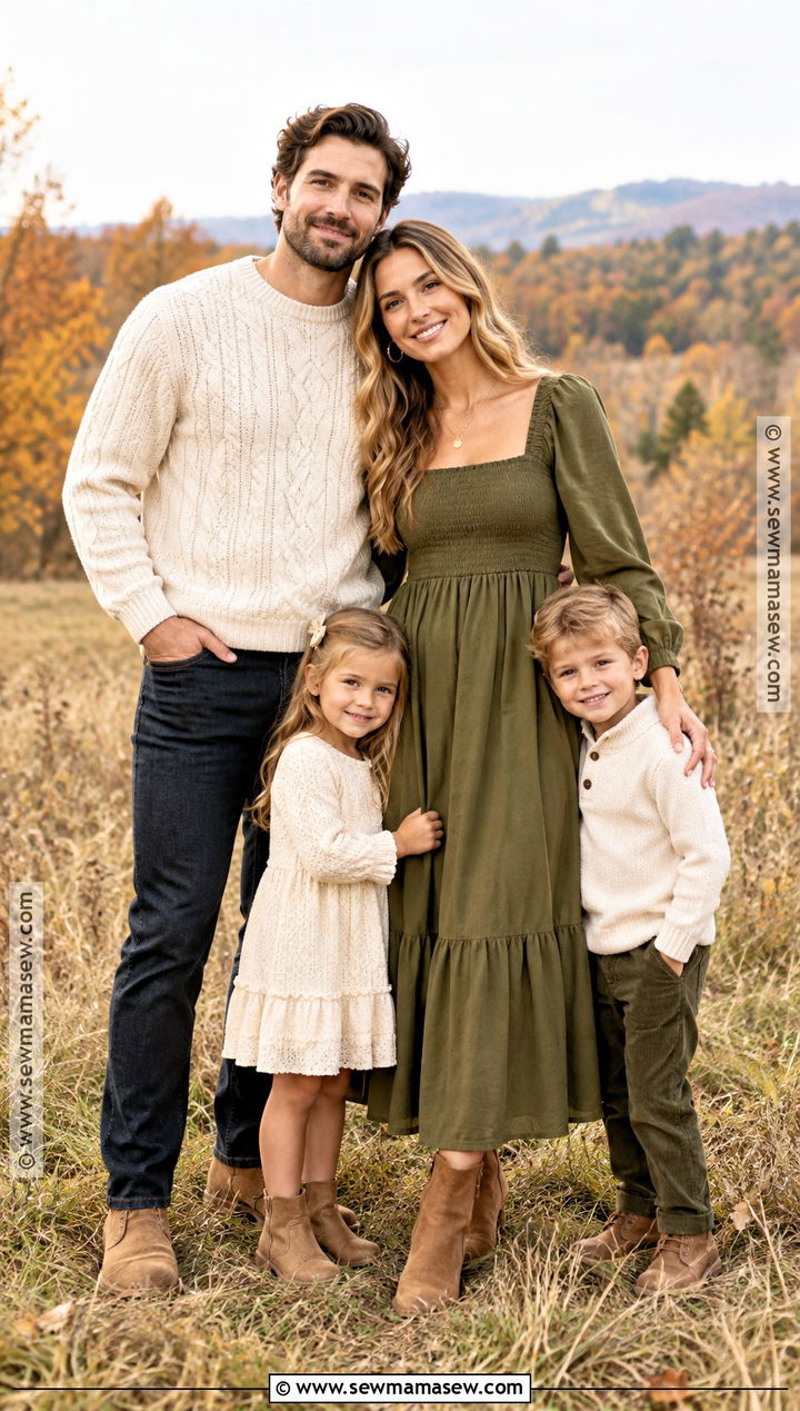 Olive Green And Cream Family Photo Outfit - 15 fall photoshoot outfits family green