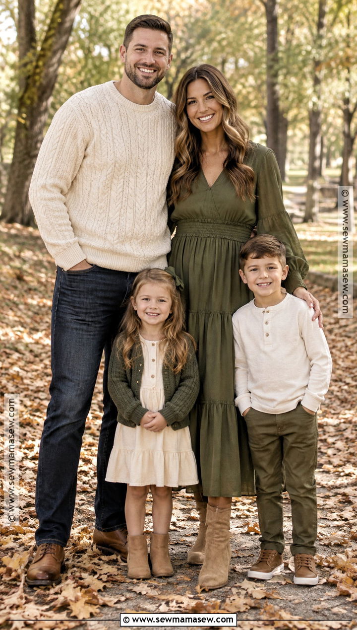 Olive Green And Cream Family Photo Outfit - 15 fall family pictures outfits 2026 green