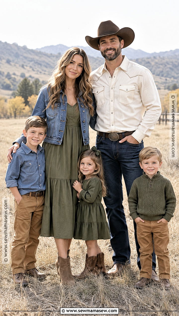 Olive Green And Denim Western Family Outfit - 20 fall family pictures outfits western