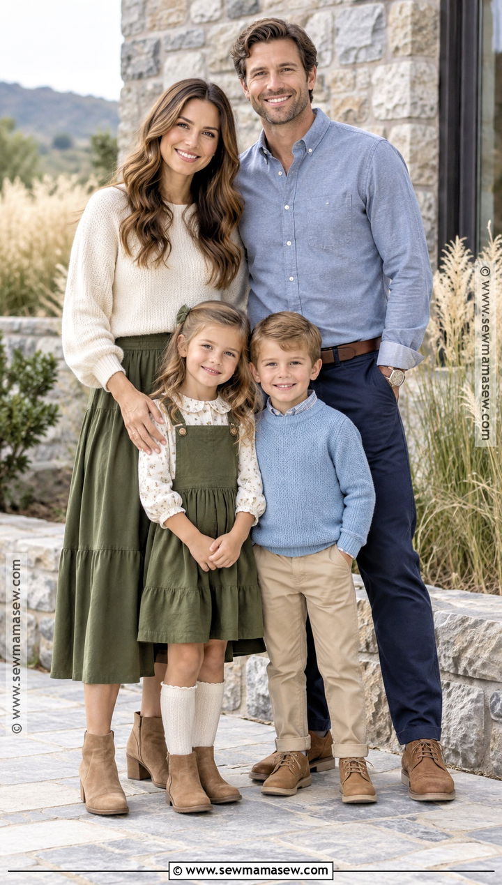 Olive Green And Dusty Blue Family Outfit - 15 fall family photos outfits olive green