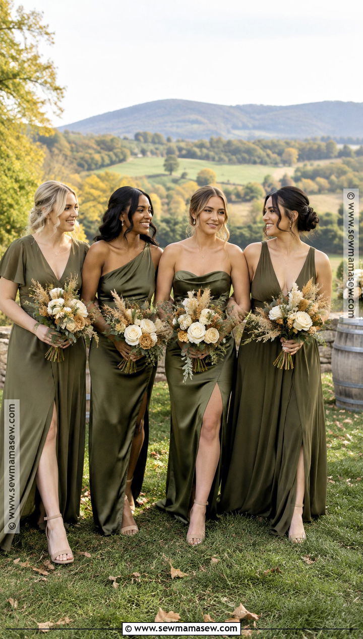 Olive Green And Golden Yellow Bridesmaid Dresses - 15 Fall Wedding Color Schemes October Bridesmaid Dress Ideas