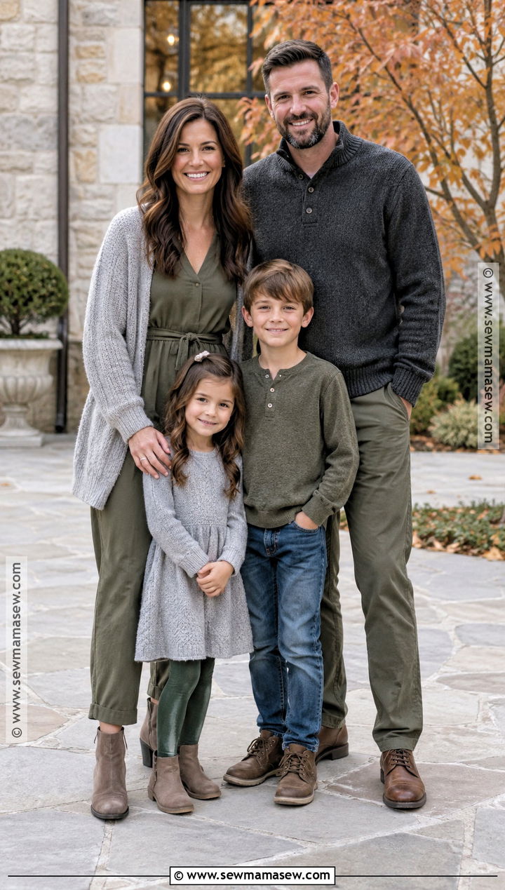 Olive Green And Gray Family Outfit - 20 Fall Family Pictures Outfits Olive Green