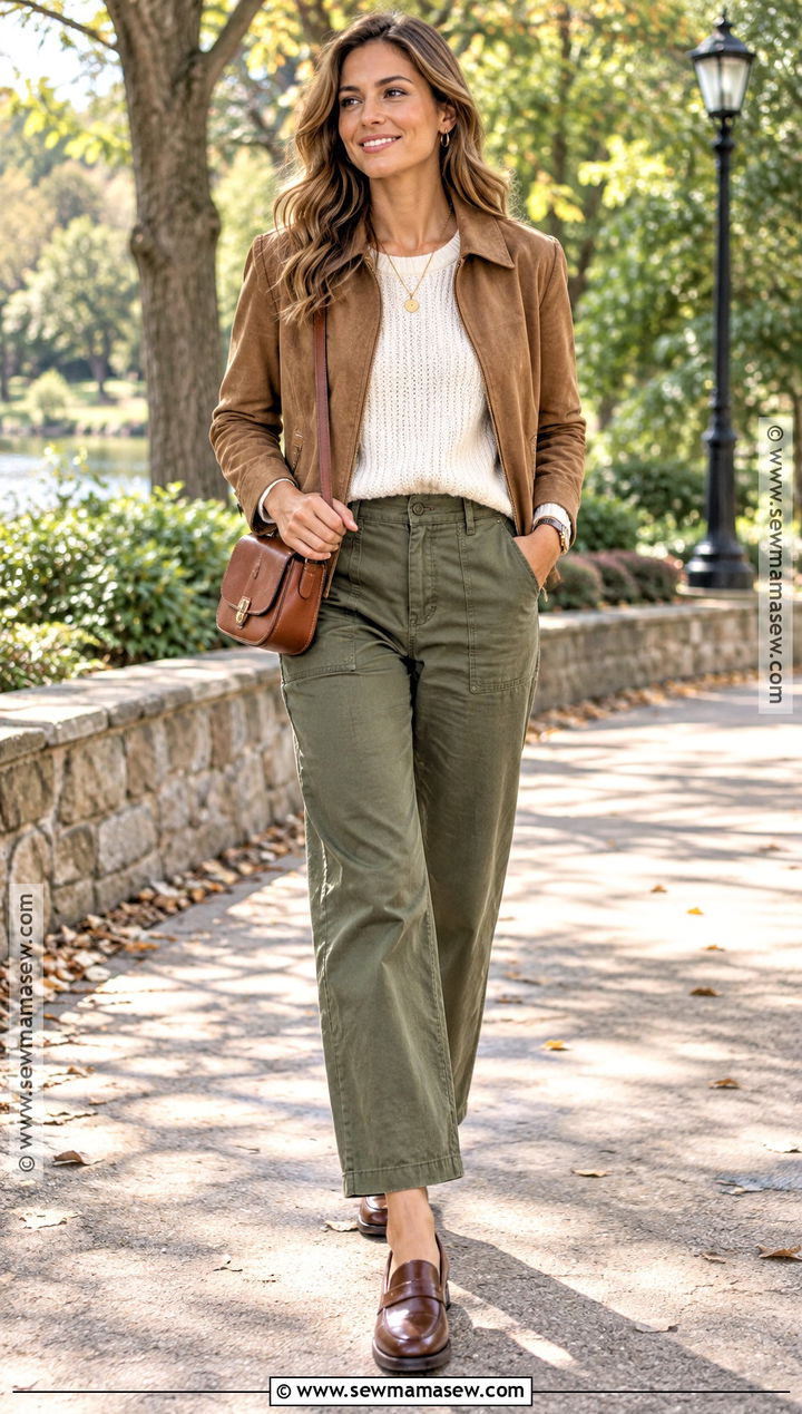 Olive Green And Ivory Autumn Outfit - 15 autumn colour palette fashion ideas