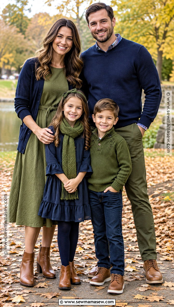 Olive Green And Navy Family Outfit - 20 Fall Family Pictures Outfits Olive Green