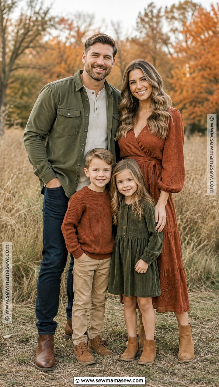 Olive Green And Rust Fall Family Photo Outfits - 15 fall outdoor family photo outfit ideas