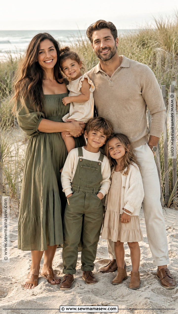 Olive Green And Sand Fall Beach Family Outfit - 20 fall family beach pictures outfits