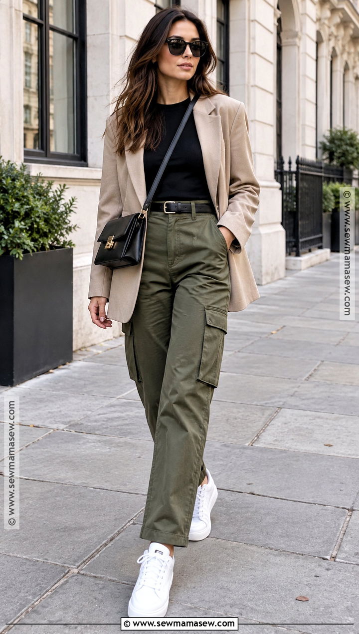 Olive Green Cargo Trousers Outfit - 20 fall trousers outfit ideas
